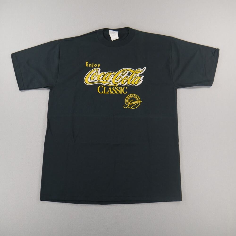 Vintage 90s Jerzees Coca Cola Yellow Black Short Sleeve Size‎ L Tee